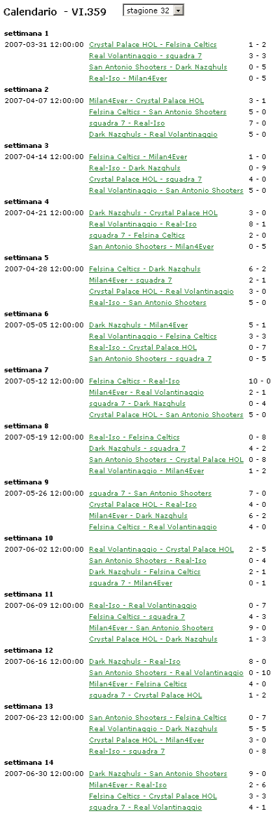 Stagione 32 - Calendario
